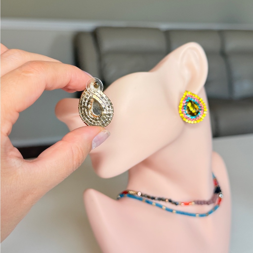 Multicolor Teardrop Crystal Stud Earrings - Picture 6 of 9